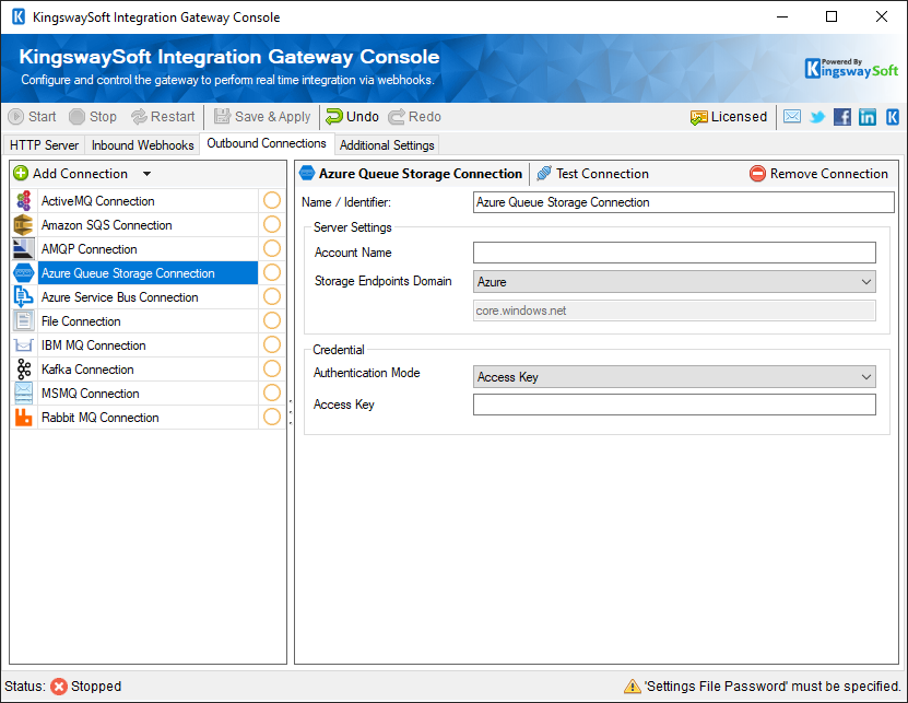 KingswaySoft Integration Gateway Console - Outbound Connection - Azure Queue Storage.png